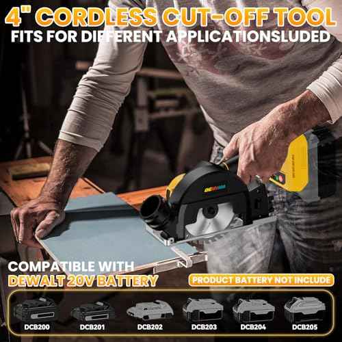 4" Brushless Cordless Cut-Off Tool Compatible with Dewalt 20V MAX Battery, 500W mini Saw Up to 12000RPM with 6 Cut Off Wheel, 4" Blades & Base Plate for Metal, Wood, Tile and Plastic (No Battery)