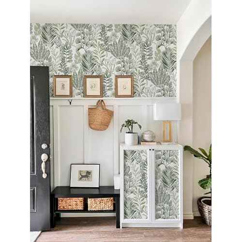 HeloHo Peel and Stick Wallpaper Green Leaf Floral Wallpaper for Bedroom Self Adhesive Removable Wallpaper Waterproof Contact Paper for Furniture Bathroom Dining Room Living Room Decor 16.1" X 118"
