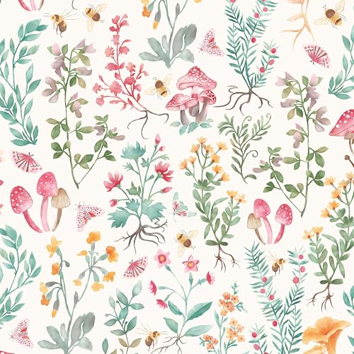 Peel and Stick Wallpaper for Home Decoration Kitchen Mushroom Forest Fantasy Wallpaper Removable Vinyl Self Adhesive Shelf Paper & Drawer Liner Roll House, Workshop & Office 17.3" x 118" SM-570-3