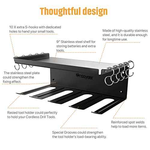Power Tool Organizer, Cordless Drill Storage, Drill Holder Storage Wall Mount Shelf Rack, Charging Station to optimize Garage Organization and Power Tools Storage