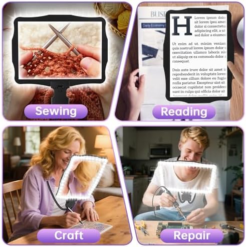 10X Magnifying Glass with Light, Hands Free Large Magnifying Glass for Reading, Full Book Page Magnifiers Flexible Gooseneck Magnifier for Reading Repair Sewing Low Vision