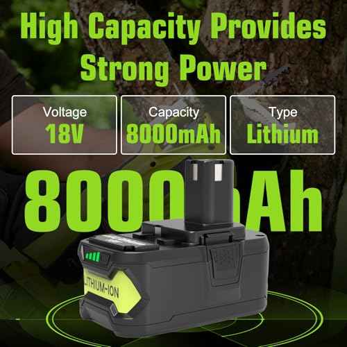 2-Pack 8000mAh P108 Battery Replacement for Ryobi 18V Battery Lithium ion P189 P190 P109 P107 P105 P104 P103 P102 P122 and P117 Charger Compatible with Ryobi 9.6V-18V Batteries (Green)