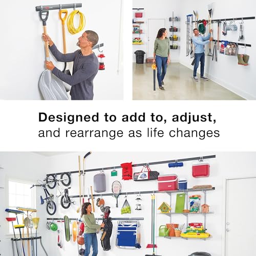 Rubbermaid Plastic Garage Corner Tool Tower Rack, Easy to Assemble, Organizes up to 30 Long-Handled Tools/Rakes/ Brooms/Shovles for Home/House/Outdoor/Sheds
