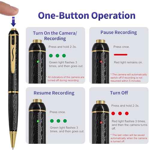 1080P Body Camera Pen, 64GB Metal Spy Pen Hidden Camera, Small Nanny Cam with 280 Minutes Battery Life for Home Indoor Security