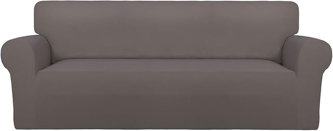 PureFit Super Stretch Sofa Slipcover – Spandex Non Slip Soft Couch Sofa Cover, Washable Furniture Protector with Non Skid Foam and Elastic Bottom for Kids, Pets （Sofa, Taupe）