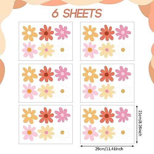 BBTO Daisy Wall Decal Flower Vinyl Wall Floral Decals Peel and Stick Daisy Stickers for Kids Nursery Art Bedroom Living Room(Pink, White, Orange)