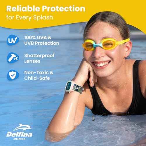 Delfina Toddler Swimming Goggles ? 2 to 7 Years Old Kids Swim Goggles - Comfortable No Leak Anti-Fog Kids Goggle for Swimming