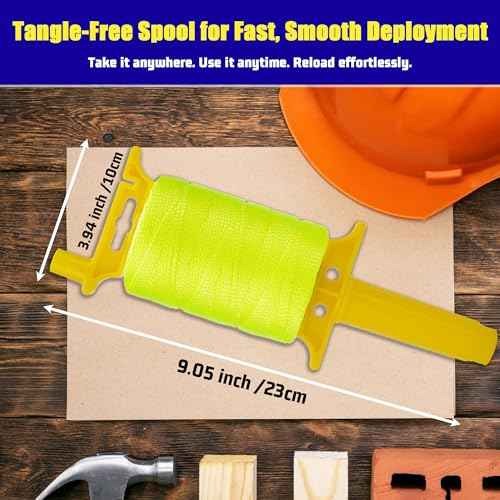 #18 Mason Line String, 540 Feet Braided Nylon Twine with 5 Built-in Levels, High-Visibility String Line for Construction, Gardening, DIY, and Outdoor Projects (Fluorescent Yellow)