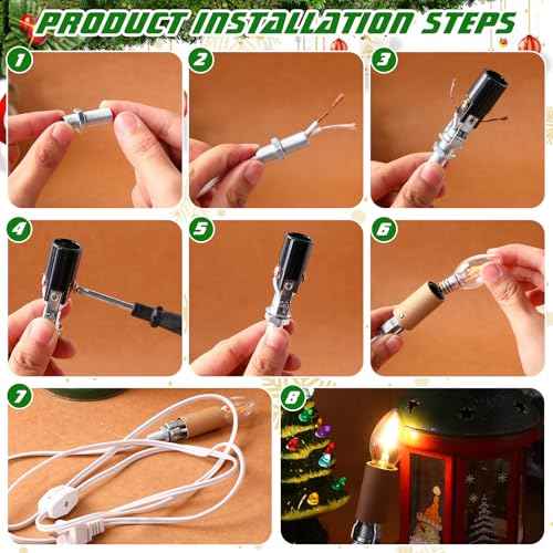 Honoson 6 Pack Small Christmas Tree Wiring Kit with LED Bulb, Ceramic Christmas Tree Replacement Lights, E12 Candelabra Base, Lamp Wiring Kit Nice for Desk Lamp Lighting and DIY Projects