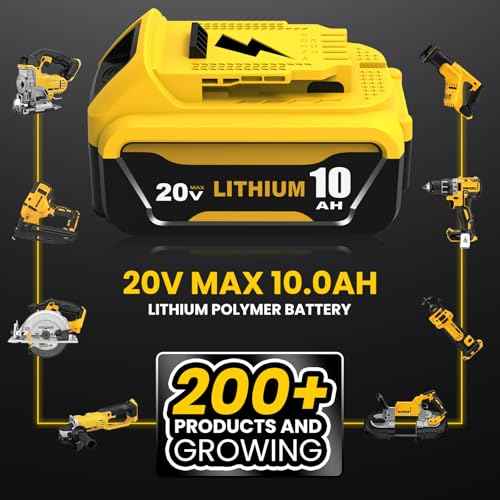 2 Pack 10000mAh Replacement for Dewalt 20V Battery Compatible with Dewalt 20 Volt Battery Lithium ion DCB200 DCB201 DCB203 DCB207 DCB206 Cordless Power Tools(Yellow)