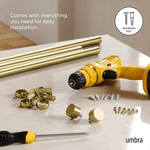 Umbra Cappa Modern 1" Curtain Rod, Includes 2 Matching Finials, Brackets & Hardware, Brass
