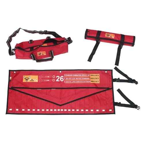 BULL TOOLS 26-Pocket Tool Organizer Roll-Up Pouch with Carry Bag Heavy Duty Ballistic Polyester Canvas SAE/Metric Tool Roll for Wrenches, Screwdrivers & Small Tools, Waterproof, Compact & Durable-Red