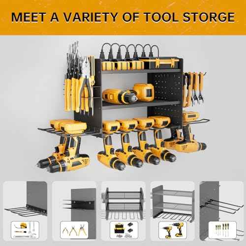 Power Tool Organizer Wall Mount, 3 Layer 8 Drill Holder Tool Shelf Storage Rack for Garage Organization, Birthday Gifts for Him Men Dad Husband Anniversary Fathers Day, Cool Gadget Stocking Stuffer