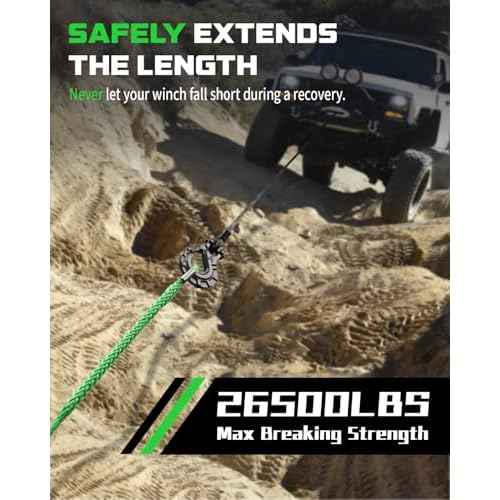 DAYDOOR Winch Rope Extension, 3/8'' x 92ft Synthetic Winch Extension Rope, 26,500 Lbs Winch Extension Line for Off Road Vehicle ATV UTV SUV Jeep(Green)