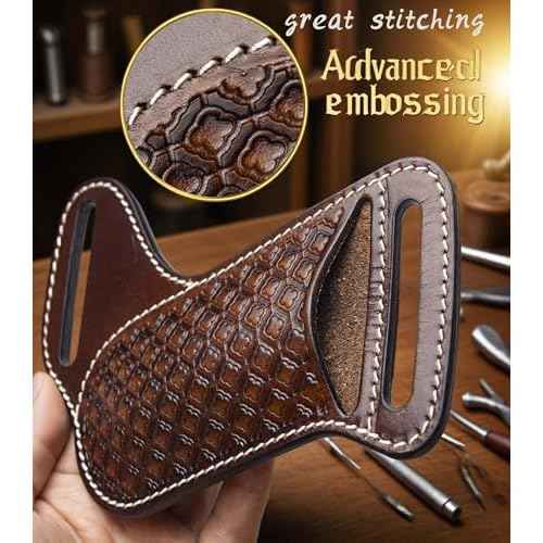 Knife Sheath,Thick Genuine Leather Knife Sheath for Belt,Fits Folding Pocket Knife Sheaths EDC Tool Holster