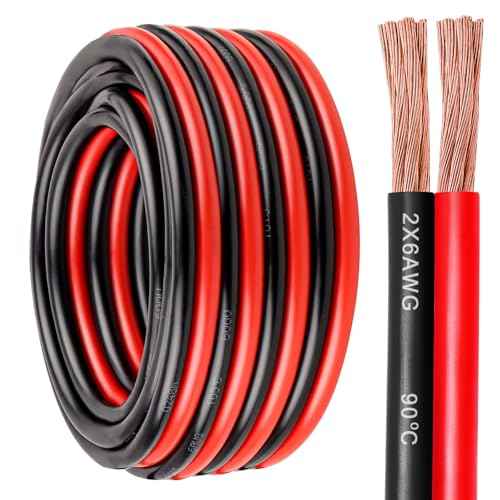 6 Gauge Wire 2 Conductors Copper Wire, 6 AWG Battery Cable Oxygen Free Copper Wire for Solar Panel, Automotive, Trailer, RV and Speaker (6 Gauge 20FT)