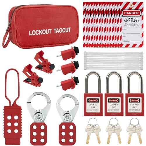 Electrical Lockout Tagout Kit - Industrial Lockout Tagout Kit, Loto Kits with Hasps,Safety Padlocks(2 Keys Per Lock),Loto Tags,Nylon Zip Ties,Universal Circuit Breaker Locks