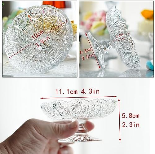 kanpura Set of 6 Glass Cake Plate Dessert Stand,Crystal Cupcake Plate Server for Chocolate, Dessert, Fruit Clear Small Cake Stand for Christmas, Birthday, Baby Shower Party
