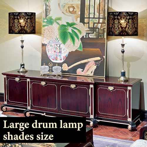 GO&SO 16 Inches Large Lamp Shades Set of 2 - Industrial Laser Cut Floral Design Linen Drum Fabric Lamp Shade, Round Replacement Lampshades For Floor Lamps & Bedside Lamps, Assembly Required,E26 Spider