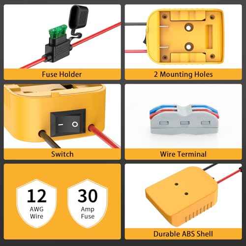 for Power Wheel Adapter Compatible with Dewalt 20V Battery, Converter Kit with Built-in Switch on Adapter, Fuse Holder, Wire Terminal, 12AWG Wire for DIY RC Car Toys (1 Pack)