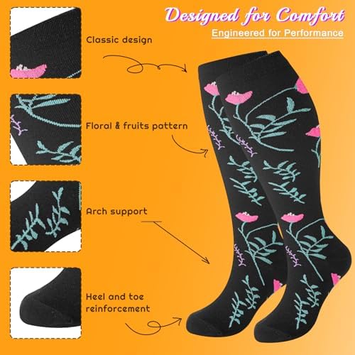 Plus Size Compression Socks for Women & Men 3 Pairs, Wide Calf Extra Large 20-30 mmHg Knee High Support Socks for Travel, Running, Nurse