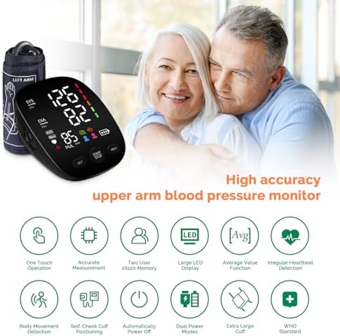 Blood Pressure Monitor Automatic Upper Arm Blood Pressure Cuff, 9"-21" Adjustable Extra Large Bp Cuff with Clear LED Display, Dual User 240 Set Memory Digital Bp Machine for Home Use with Carrying Bag