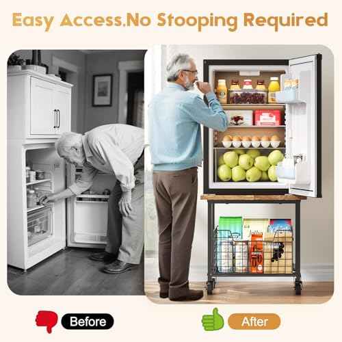 Mini Fridge Stand with Storage, Small Refrigerator Stand with Wheels, Mini Fridge Cabinet-Max Load 300 LBS Heavy Microwave Printer Stand Mini Fridge Cart for Dorm, Apartment, Kitchen, Office (Brown)