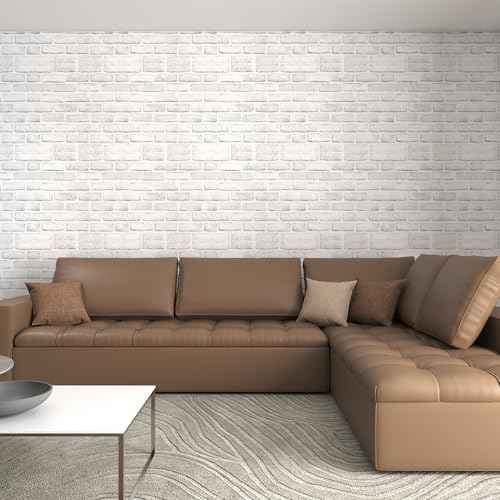 Brick Wallpaper Peel and Stick Wallpaper 17.7''x197'' Faux 3D Brick Contact Paper for Cabinets White Self Adhesive Removable Brick Wall Paper for Bedroom Waterproof Wallpapers for Walls