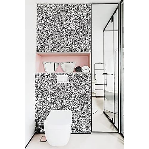 Black and White Peel and Stick Waterproof Wallpaper, Modern Renter Friendly Contact Paper for Cabinet and Drawer, Floral Removable Wall Decor for Bathroom, Kitchen and Bedroom, 17.5¡± x 118¡±