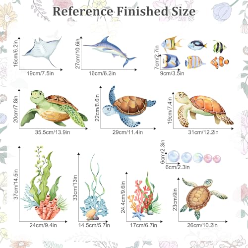 Under The Sea Wall Decals, Sea Turtles Jellyfish Wall Stickers Rays Coral Seaweed Peel and Stick Wall Decal Self Adhesive Wall Art Sticker for Baby Nursery Kids Room Home Decor