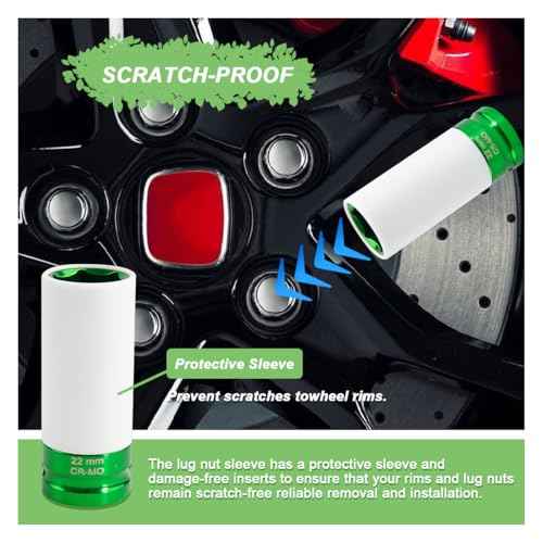 1/2" Drive 22 mm Lug Nut Impact Socket, CR-MO Thin Wall Deep Lug Nut Socket, Non-Marring Wheel Rim Protector Sleeve, Auto Tire Repair Maintenance Accessories (22MM)