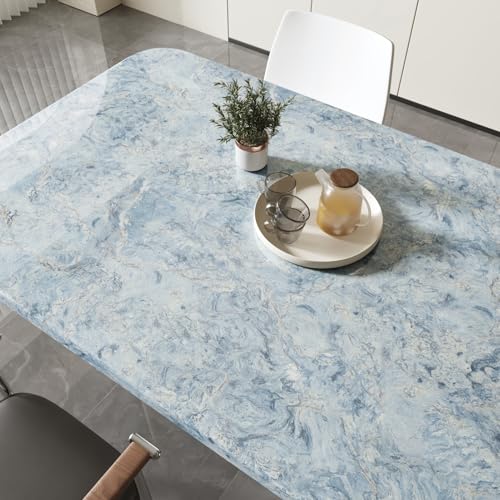 Wallercity Glossy Cream Blue Marble Contact Paper for Kitchen Countertops Self Adhesive Marble Wallpaper for Bathroom Bedroom Peel and Stick Countertops Wall Paper for Cabinets Drawers 15.8''x78.7''