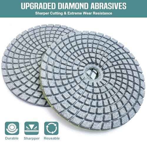 13 Packs 4 inch Diamond Polishing Pads Kit Wet/Dry with 5/8"-11 Backer Pad Granite Bufffing Sanding Set 50-10000 Grit for Concrete Stone Marble Tile Quartz Rock