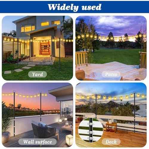 6 Pack 10Ft String Light Poles,Outside String Lights,Outdoor Light Poles with Fork,Metal Poles Stand for Patio,Backyard,Deck