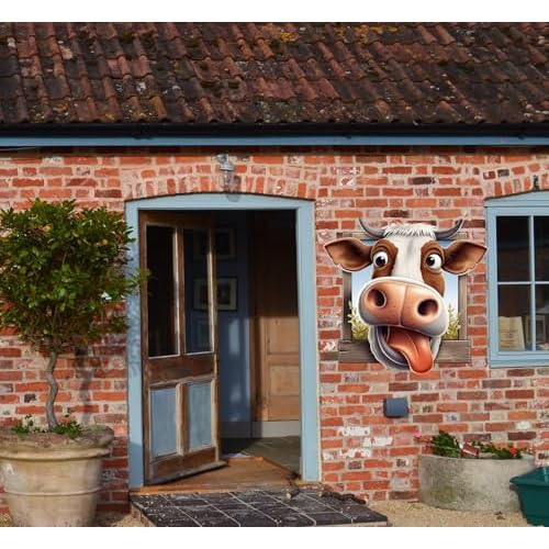 Funny Cow Window Decal Wall Sticker, Funny Farm Cow Car Window Refrigerator Toliet Washroom Waterproof Vinyl DIY Peel Removable Truck Auto Farmhouse Kitchen Decoration