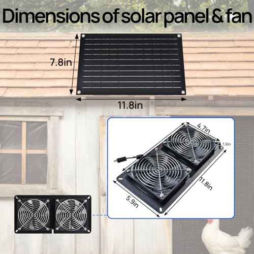 DC HOUSE 20W Solar Powered Exhaust Fan for Chicken Coops Greenhouses Sheds Pet Houses and Windows Waterproof and Easy Plug and Play Installation Max Applicable Space 880ft3 (25 m3)