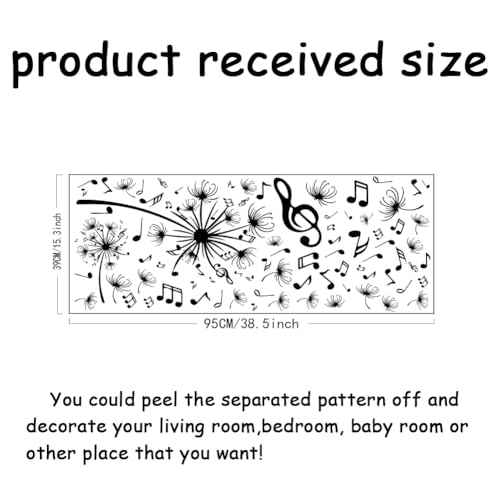 SUPERDANT Dandelion Wall Decal Music Notes Wall Sticker Removable Peel and Stick Waterproof Wall Art Decor Stickers for Kids Baby Classroom Living Room Music Room Bedroom