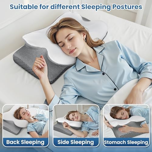 Ergonomic Contour Cervical Neck Pillow for Neck & Shoulder Pain Relief, Memory Foam Pillow for Side/Back/Stomach Sleepers, Skin-Friendly & Breathable Pillowcase