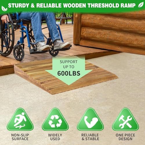 Wooden Threshold Ramp for Home Steps, 8" Rise Doorway Ramp with Non-Slip Grooves, Door Ramp for Wheelchair/Walker/Cart/Scooter, (31.4 W*8.0" H, Solid Pine Wood, 600LBS Capacity)