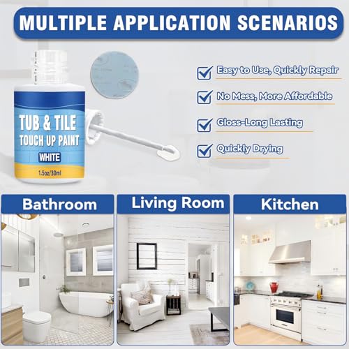 Tub and Tile Paint, White Touch Up Pen for Countertops, Repairs Bathtub, Sinks, and Appliances, Porcelain Paint for Any Scratches Spots