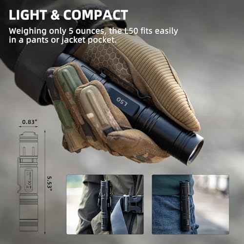 WUBEN L50 Flashlight 1200 High Lumens Tactical Flashlight Pocket Rechargeable Flashlight IP68 with 5 Mode Flash Light, LED Tail Switch Flash Light for Emergencie Camping Home Inspection Repair