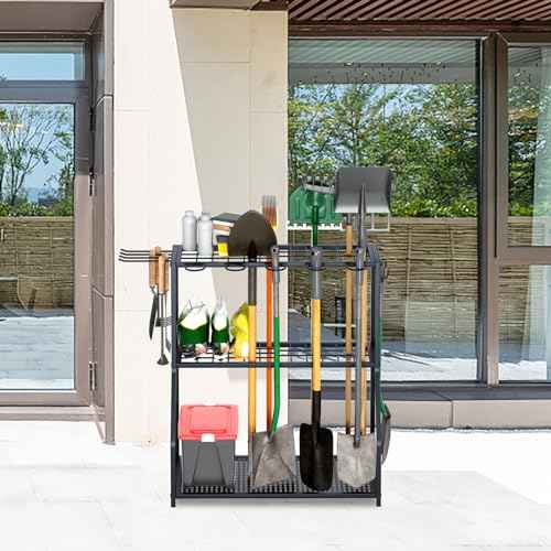 Organizer Yard Tool Storage Rack,Garden Organizer,Steel Yard Tool Racks To Store Long-Handled Tools,Tool Holder For Garden,Shed,Outdoor,Black