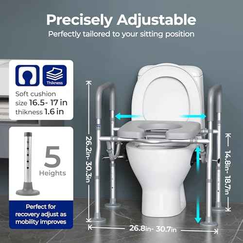 T1 Toilet Seat Riser for Seniors, Raised Toilet Seat with Handles with Adjustable Height Width, 400lb Elevated Commode Chair with Side Clamps, Handicap Toilet Seat for Elderly
