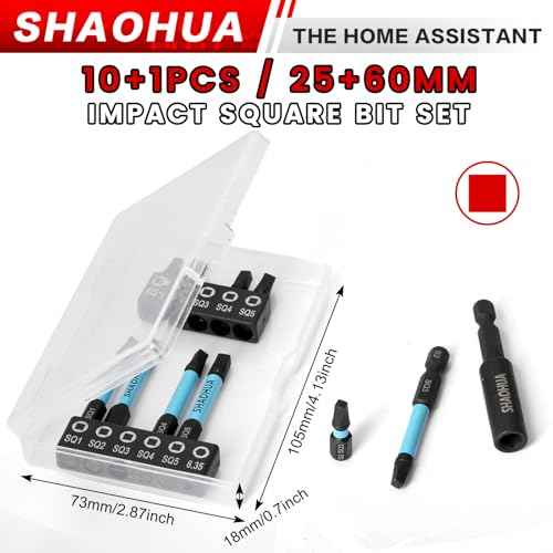10PCS Square Drive Bits, S2 Alloy Steel Screwdriver Set,2.36"&0.98"Long Magnetic Square Head Screwdriver, Robertson Driver Bits Sizes #0, 1, 2, 3, and #4
