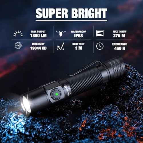 ULTRAFIRE Tactical Flashlight with Belt Holster, 1800 High Lumen Rechargeable Flashlight with Duty Belt Holder, Security Flashlight for Police, Law Enforcement, 6 Modes LED Flashlight with Dual Switch