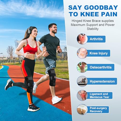 Hinged Knee Brace, Knee Braces for Knee Pain with Dual Metal Side Stabilizers and GEL Patella, Knee Support for Relieve ACL, MCL, Meniscus Tear, Arthritis, Tendon Pain, Knee Brace for Men and Women
