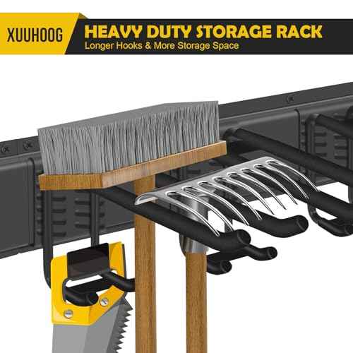 ¡°48¡± Adjustable Garage Wall Tool Organizer - Full-Length Bracket for Garage Storage with 3 Tool Hooks, 2 Double Hooks, 2 Single Hooks and 3 Rails in Heavy-Duty Construction,Tool Organizer