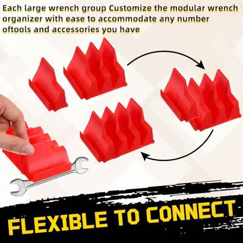 72 Pcs Modular Wrench Organizer for 80 Wrenches Wrench Holder Storage 2 Sets Magnetic Modular Tool Socket Organizer for Tool Box Drawer Organization and Storage(Red, Black)