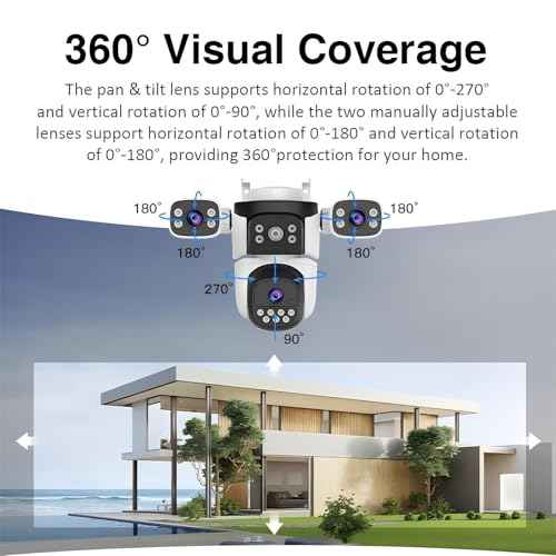 EVERSECU Triple Lens WiFi PTZ Security Camera, Three Cameras in One, Side Cameras with Adjustable All-Angle Arm, 2K 360¡Æ View No Blind Spot, Auto Tracking, Spotlight, 2 Way Audio