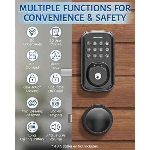 Keyless Entry Door Lock with Handle Set, Smart Door Lock with Fingerprint, 5 in 1 Unlock, Auto Lock Biometric Fingerprint Door Lock for Front Door, Easy Installation (Black)